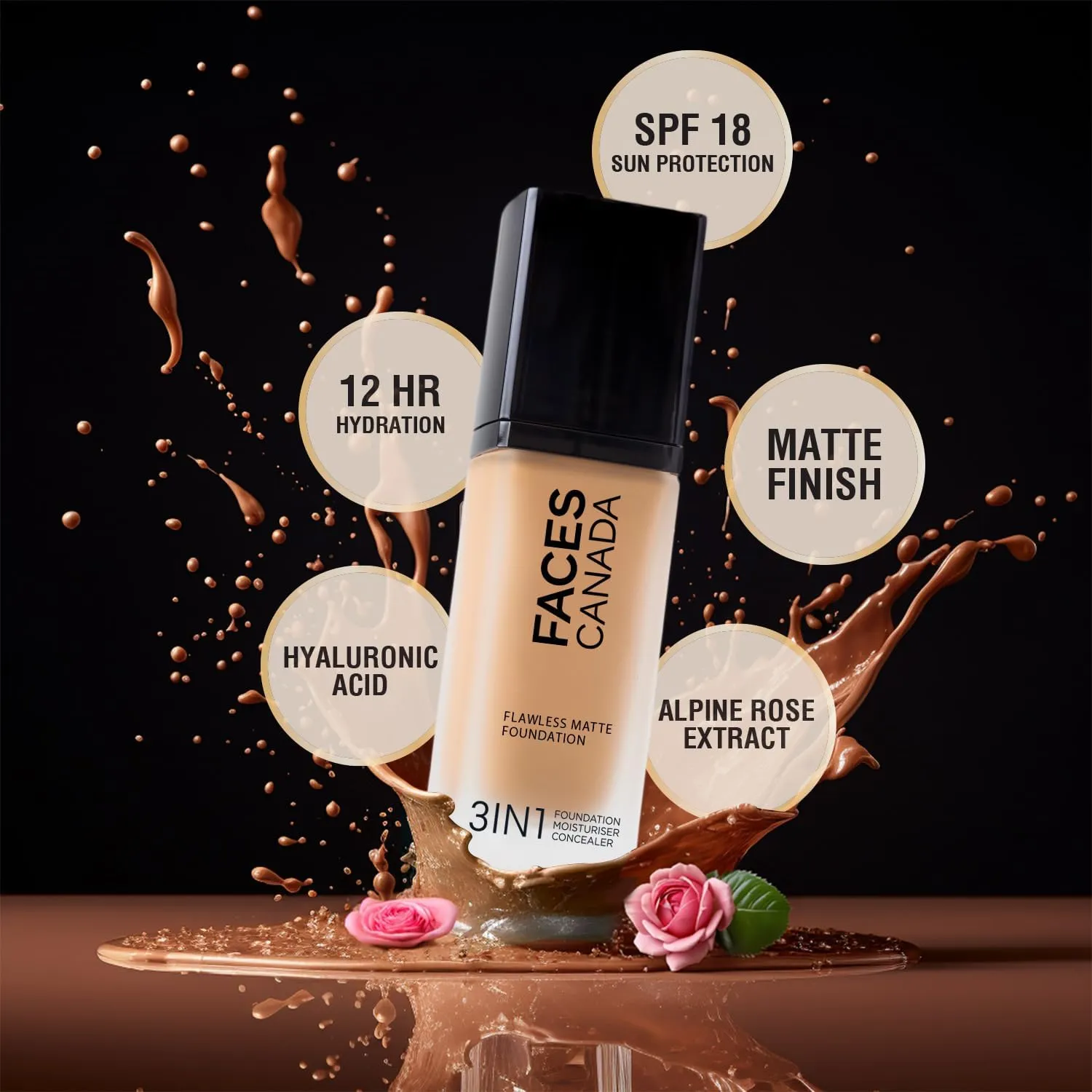 Flawless Matte Foundation, Absolute Ivory, 3-in-1 Foundation with Moisturizer and Concealer, 30 ml, 12 Hour Hydration (Golden Beige 032, 30 ml (Pack of 1))