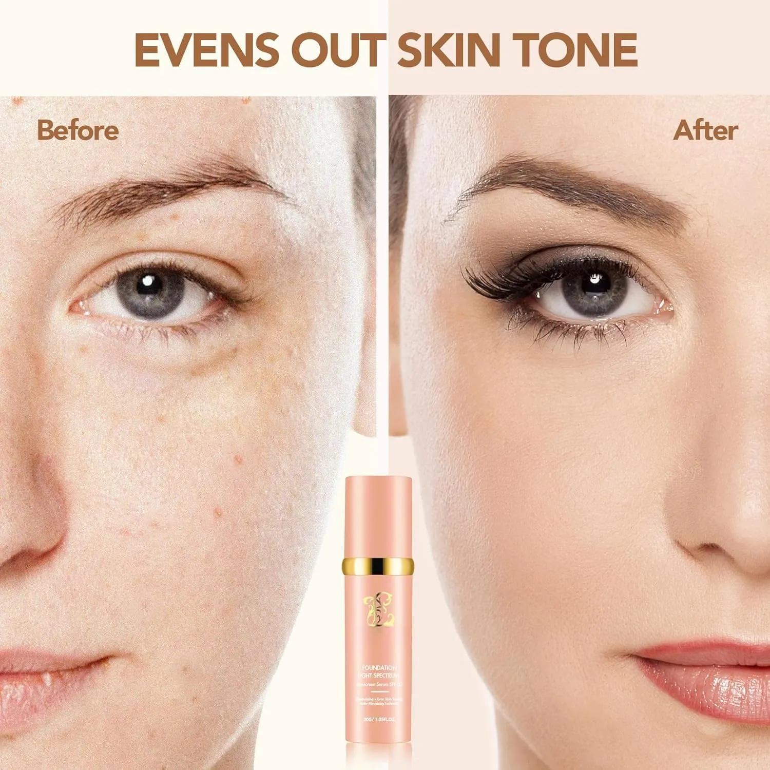 Foundation 4 in 1-Light Spectrum,4 in 1 Cosmetics Foundation Liquid with SPF 50 , Concealer Cosmetic Lightweight Makeup, Longwearing & Waterproof for Makeup (2pcs)