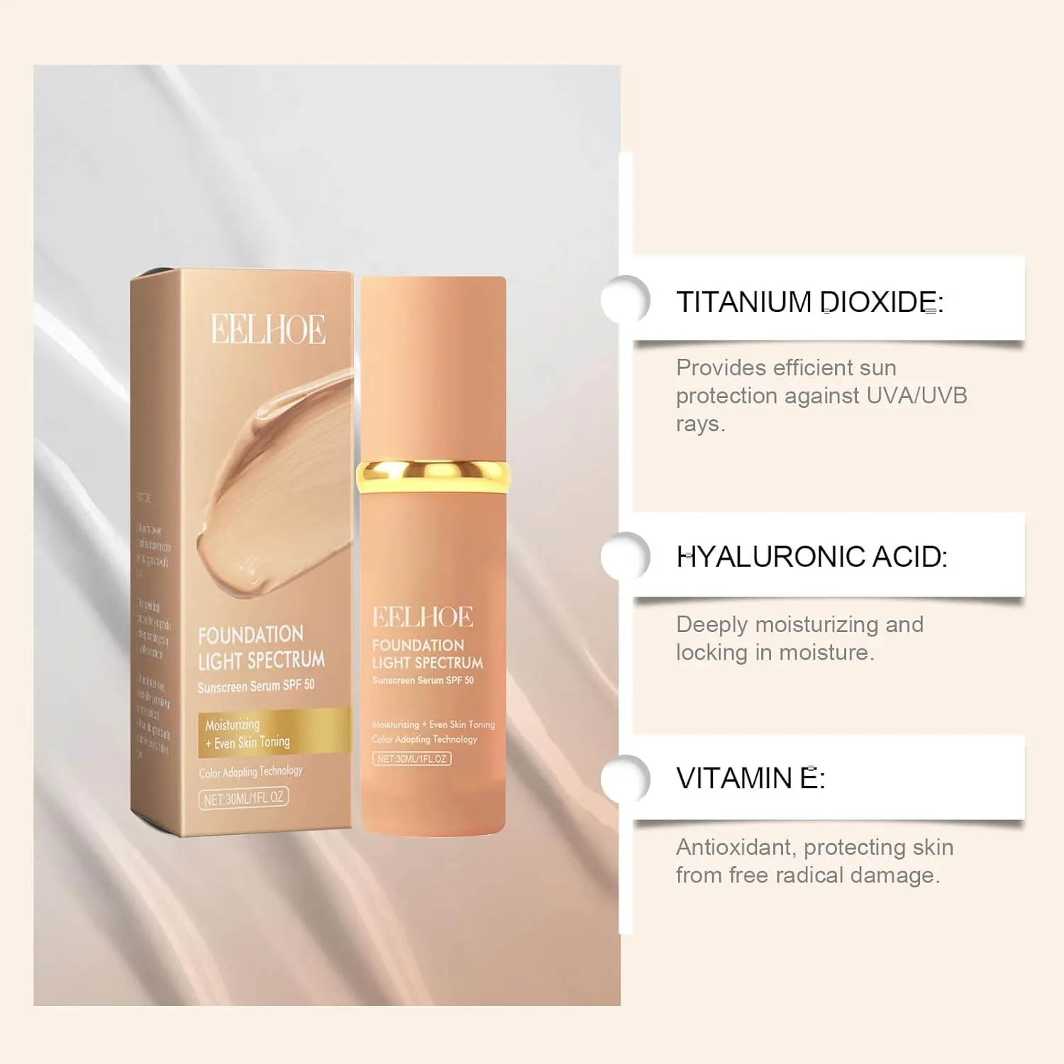 Foundation Makeup, 4 In 1 Eelhoe Foundation Makeup Color Changing Discoloration, Flawless Makeup Hydrating Color Change Foundations Makeup With Brush, Long-Lasting Moisturizing (1PCS)