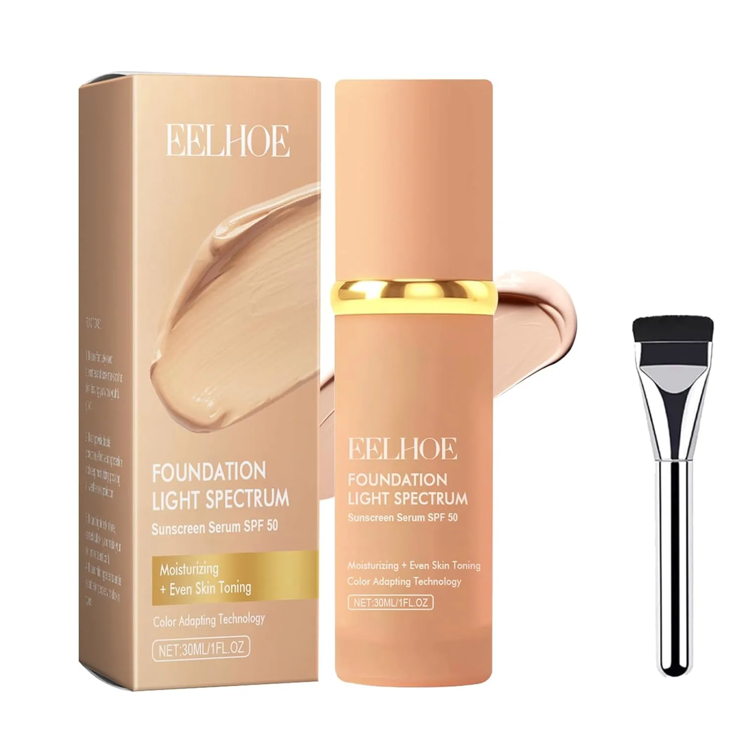 Foundation Makeup, 4 In 1 Eelhoe Foundation Makeup Color Changing Discoloration, Flawless Makeup Hydrating Color Change Foundations Makeup With Brush, Long-Lasting Moisturizing (1PCS)