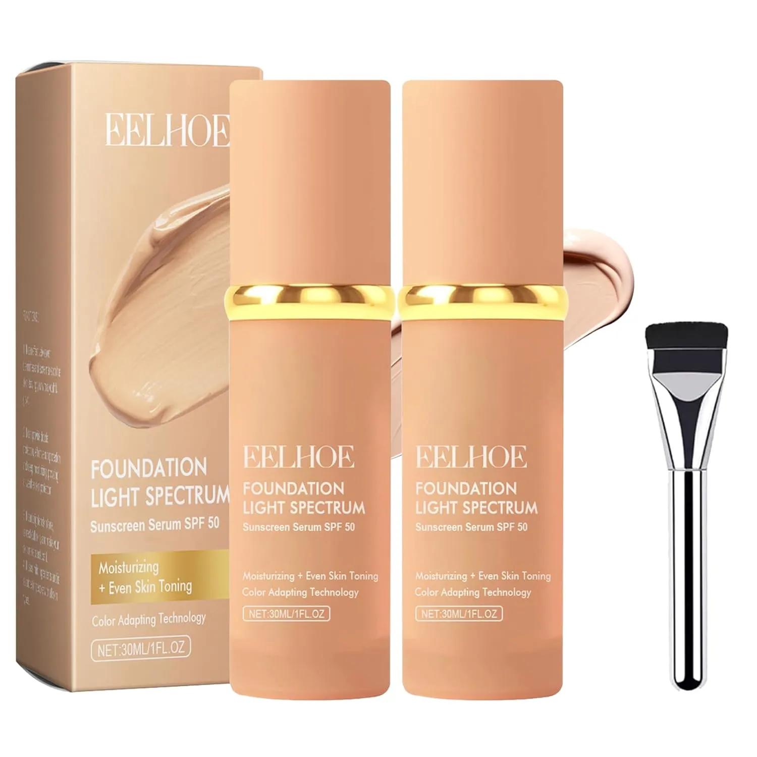Foundation Makeup, 4 In 1 Eelhoe Foundation Makeup Color Changing Discoloration, Flawless Makeup Hydrating Color Change Foundations Makeup With Brush, Long-Lasting Moisturizing (2PCS)