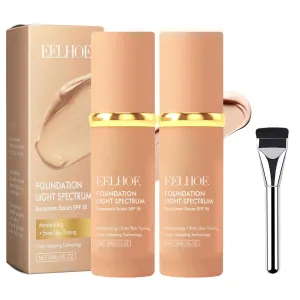 Foundation Makeup, 4 In 1 Eelhoe Foundation Makeup Color Changing Discoloration, Flawless Makeup Hydrating Color Change Foundations Makeup With Brush, Long-Lasting Moisturizing (2PCS)