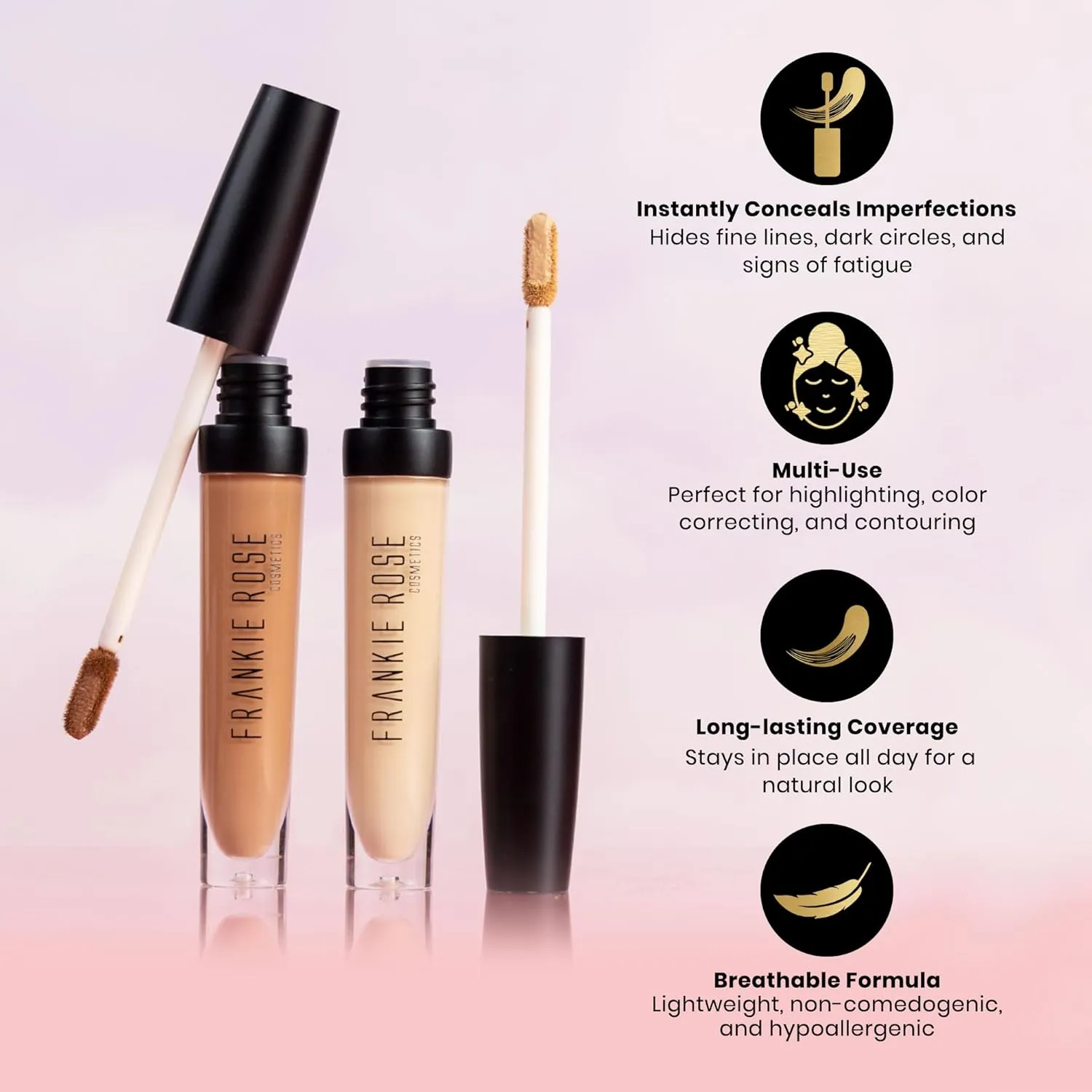 Frankie Rose Cosmetics Our Lil' Secret Concealer Sweat-Proof & Matte Under Eye Concealer, Long Lasting Full Coverage For Fine Lines, Dark Circles & Hide Imperfections - Chai