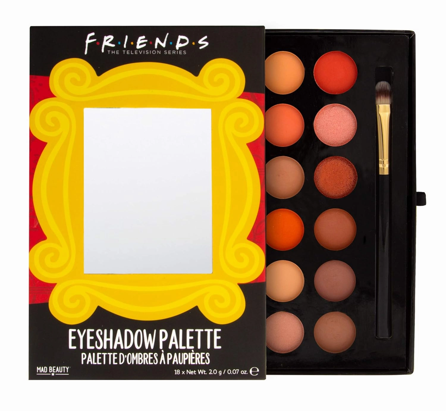 Friends TV Show Eyeshadow Palette | Mad Beauty | 18 Warm Neutral Shades and 1 Brush | 90s-Inspired Everyday Makeup | Fun Skincare Gifts for Women and Adults