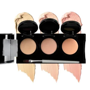 Full Coverage Concealer Palette, Waterproof Concealer Cream, 3 Colors   Brush, by Dermaflage