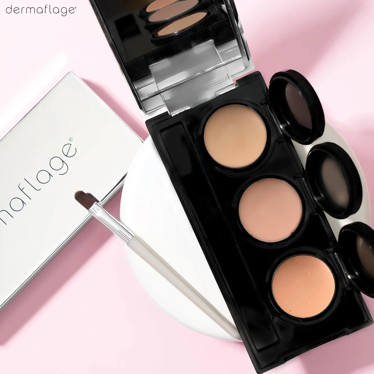 Full Coverage Concealer Palette, Waterproof Concealer Cream, 3 Colors   Brush, by Dermaflage