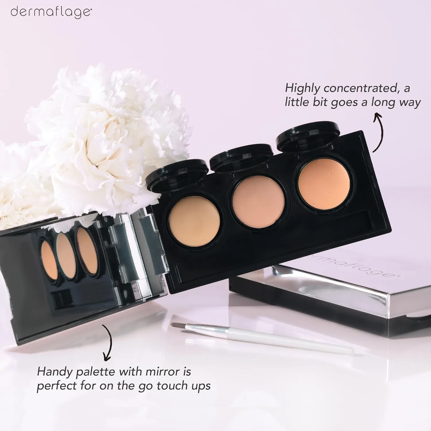 Full Coverage Concealer Palette, Waterproof Concealer Cream, 3 Colors   Brush, by Dermaflage