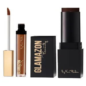 Glamazon Second to None Foundation Stick   Concealer Bundle, Chocolate Mousse & Cocoa, Lightweight Buildable Coverage, Long-Lasting Full Coverage Brightening Concealer