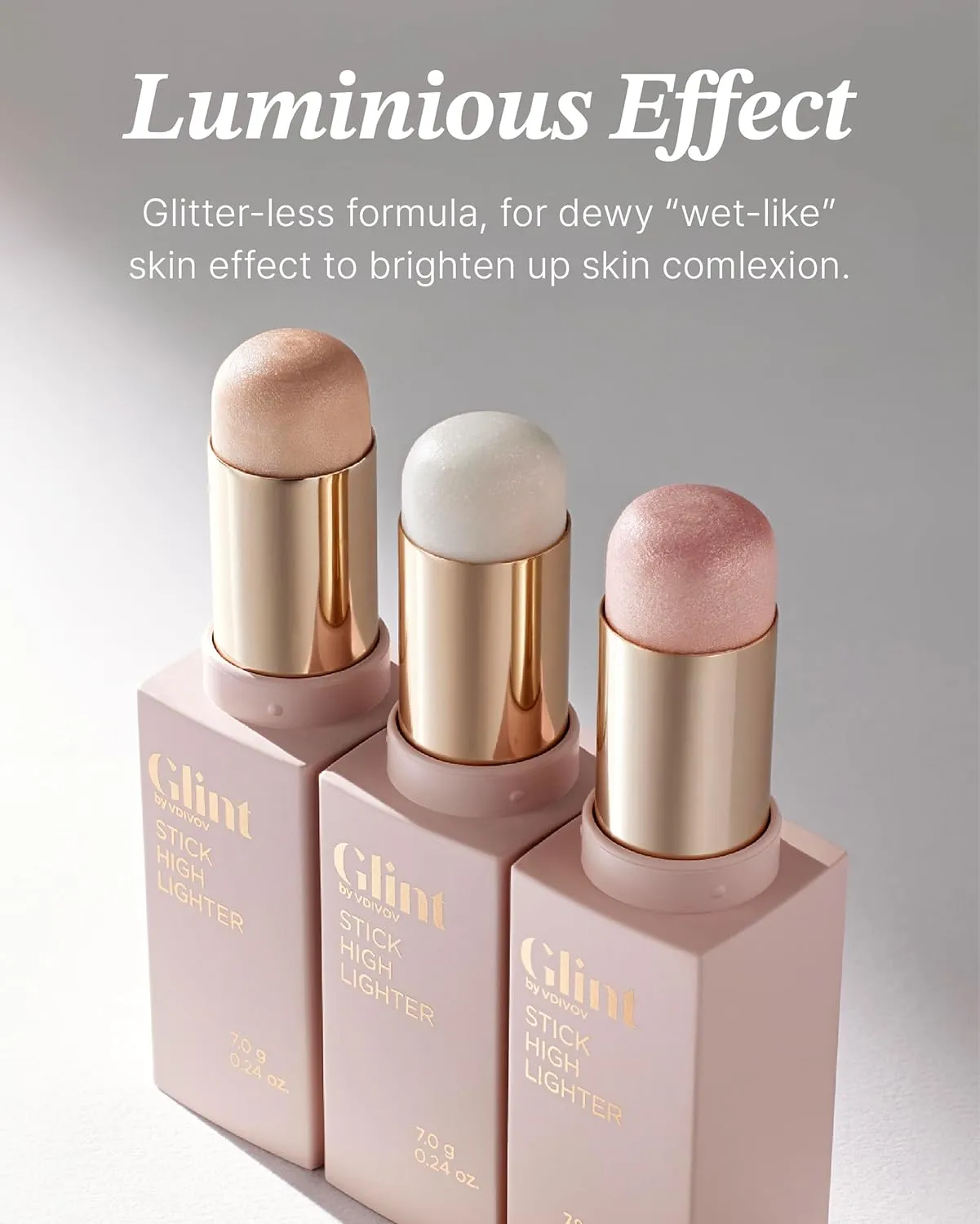 Glint Stick Highlighter (Rosy Moon, 0.24oz) - Multi-Use Illuminator Stick, Buildable & Blendable for Long-Lasting Natural Glow. Korean Makeup. Eyes, Cheeks, Nose, Lips.