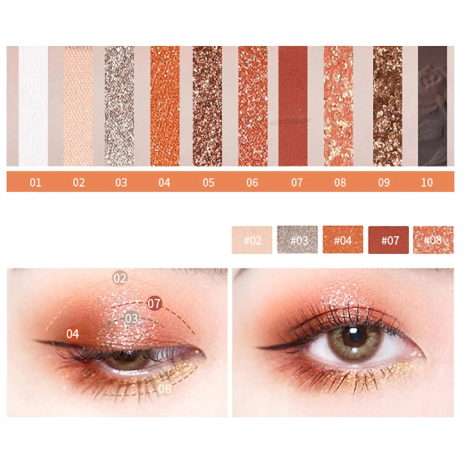 Glitter Eyeshadow Palette Sparkle Eyeshadow Shimmer Eyeshadow Palette,10 Ultra-Pigmented Matte & Shimmer Finishes&Shades,Long-Lasting&Blendable Make Up Palettes for Women (2#)