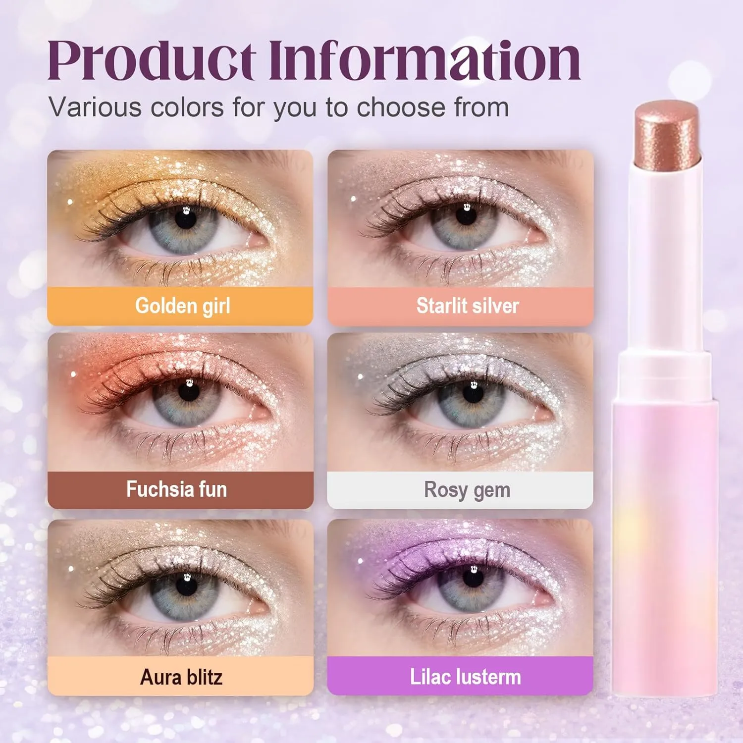 Glitter Gradient Eyeshadow Stick, 2025 New Crystal Jelly Glaze Stick, Long Lasting Eye Shadow Sticks, Waterproof and Sweat-proof Glitter Makeup Jelly Shimmer Eyeshadow Crayon (Lilac Luster)