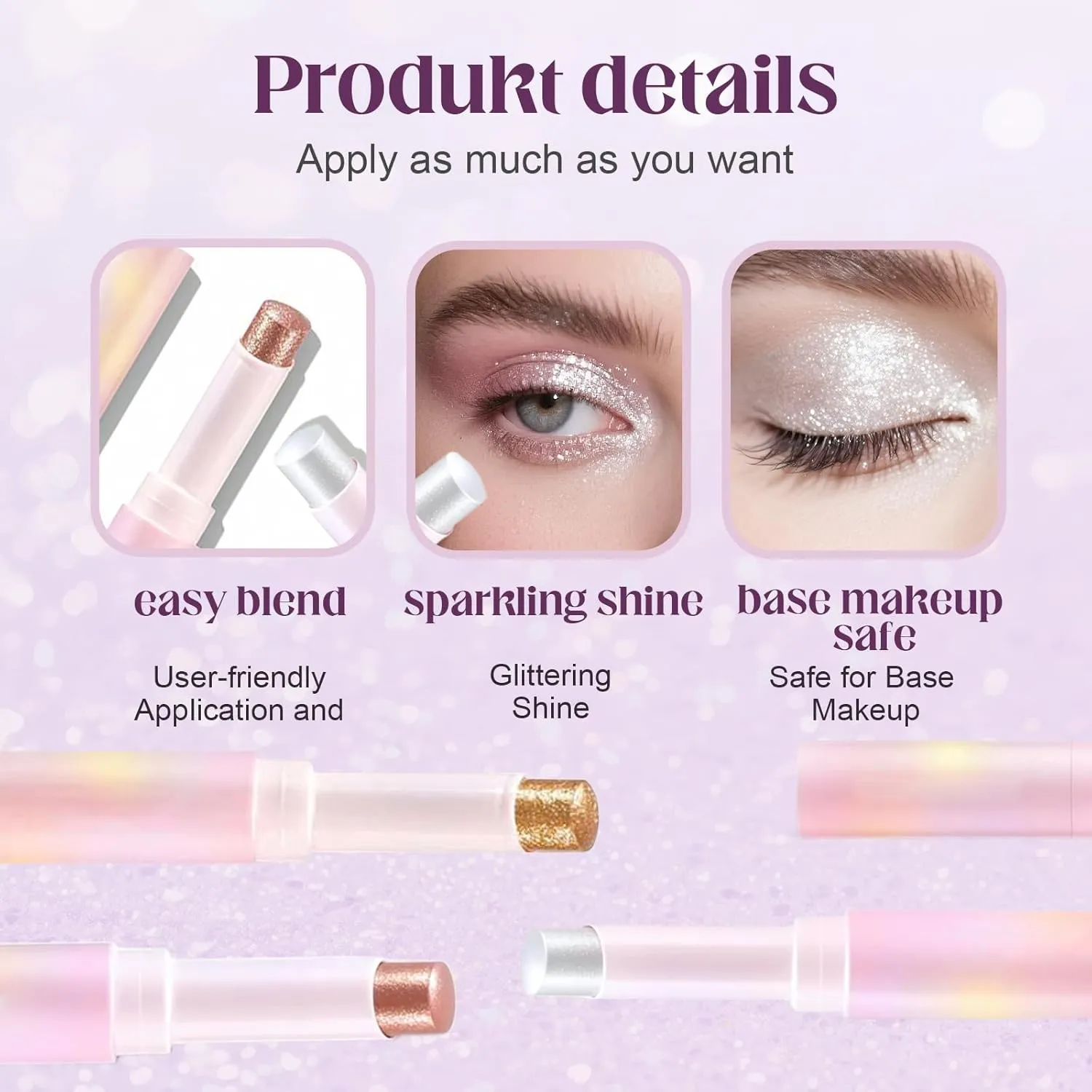 Glitter Gradient Eyeshadow Stick, 2025 New Crystal Jelly Glaze Stick, Long Lasting Eye Shadow Sticks, Waterproof and Sweat-proof Glitter Makeup Jelly Shimmer Eyeshadow Crayon (Starlit Silver)