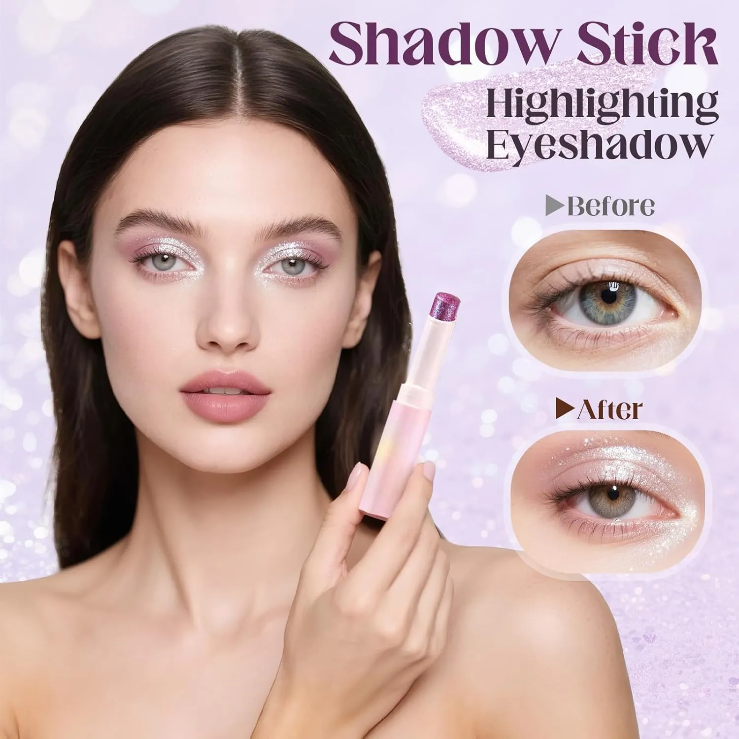 Glitter Gradient Eyeshadow Stick, 2025 New Crystal Jelly Glaze Stick, Long Lasting Eye Shadow Sticks, Waterproof and Sweat-proof Glitter Makeup Jelly Shimmer Eyeshadow Crayon (Starlit Silver)