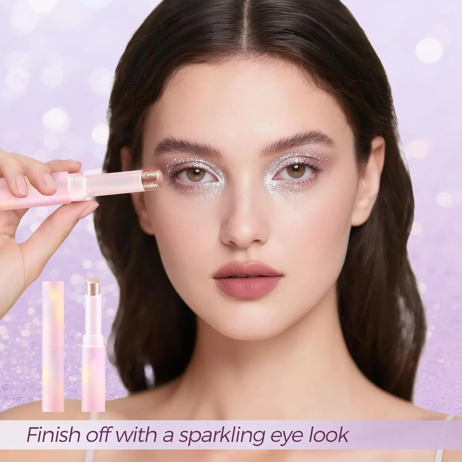 Glitter Gradient Eyeshadow Stick, 2025 New Crystal Jelly Glaze Stick, Long Lasting Eye Shadow Sticks, Waterproof and Sweat-proof Glitter Makeup Jelly Shimmer Eyeshadow Crayon (Starlit Silver)