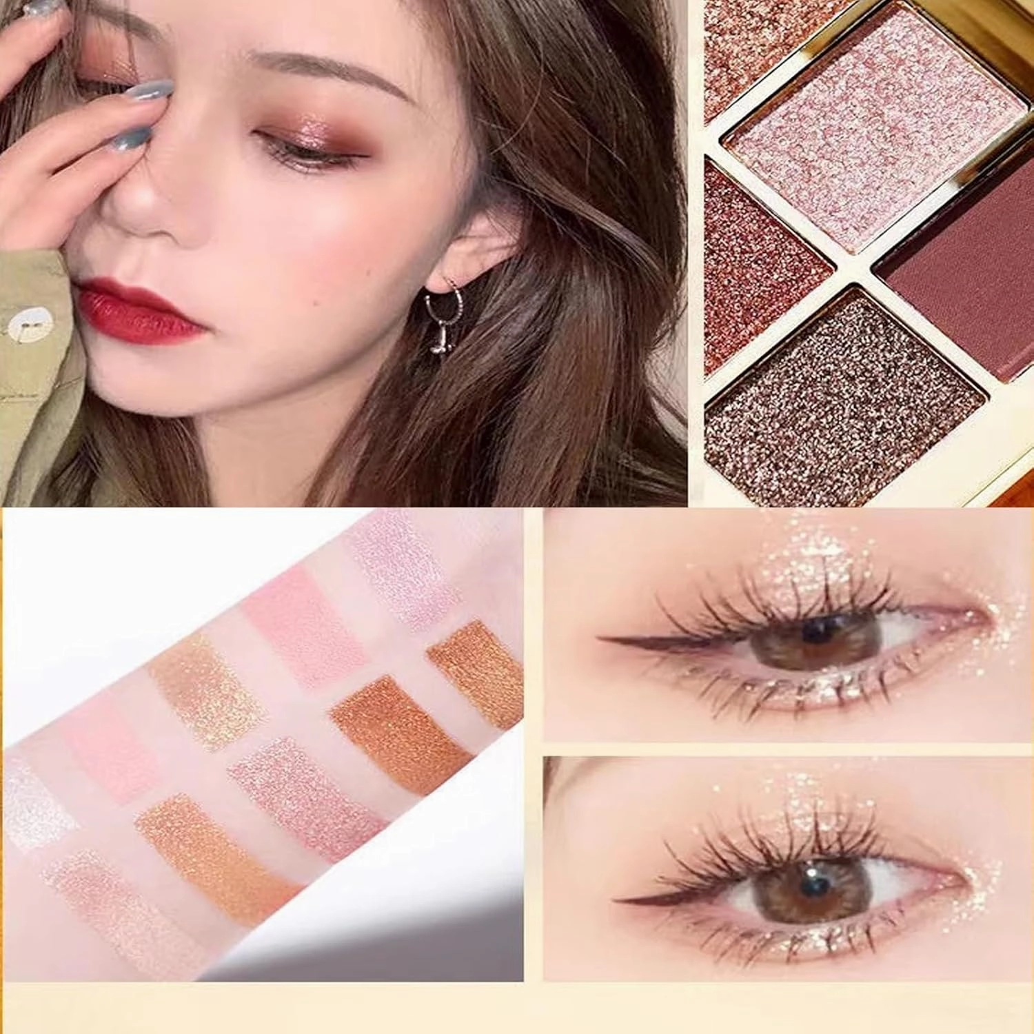 Glitter Eyeshadow Palette,10 Colors Shimmer Eyeshadow Palette Gold Eyeshadow Highly Pigmented Long Lasting Waterproof Sweatproof Eye Shadow Palette Makeup for Women Eye Shadow Palette Makeup (1#)