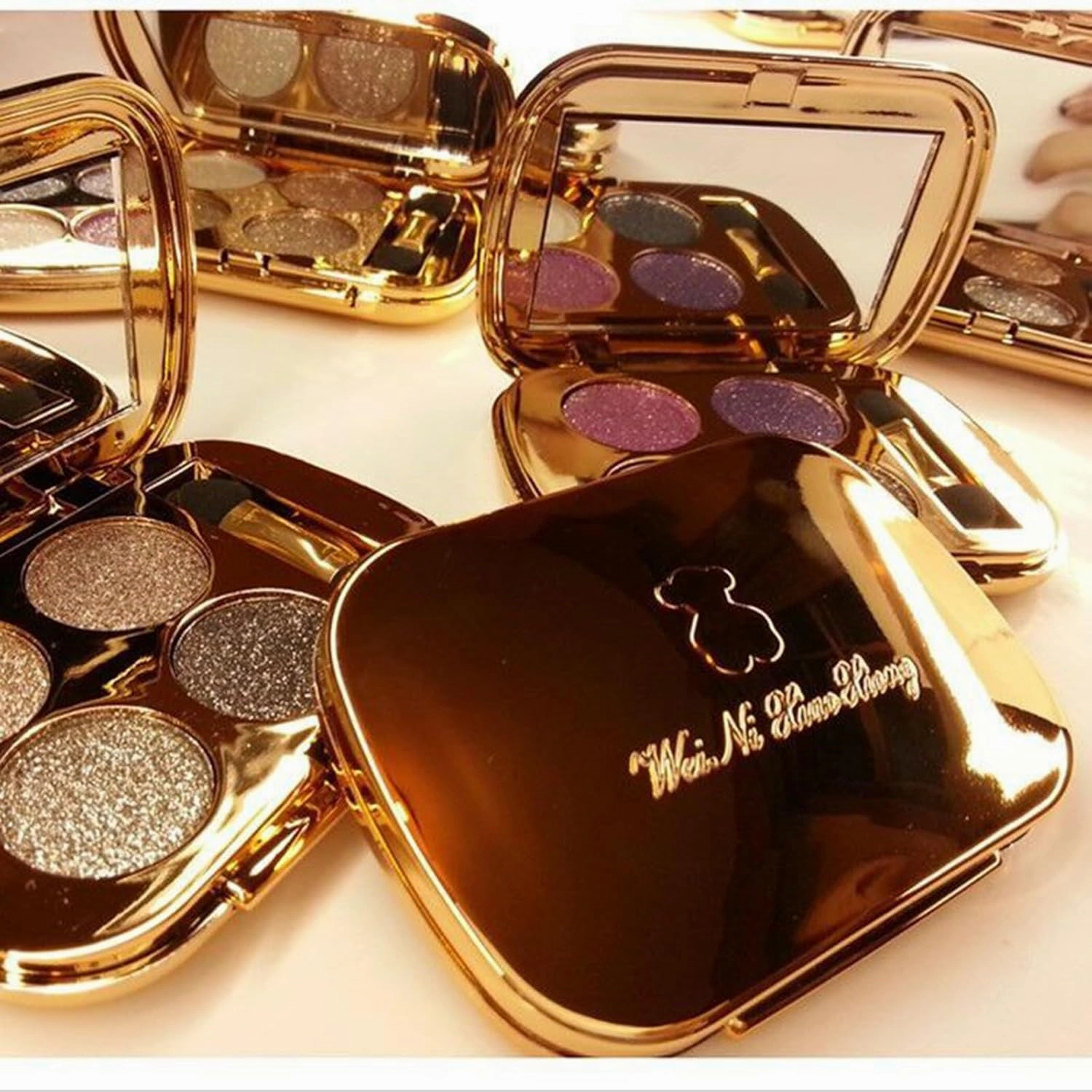 Glitter Eyeshadow Palette, 4 Colors, Shimmer, Gold, Highly Pigmented, Long Lasting, Waterproof, Sweatproof, Professional, Nude