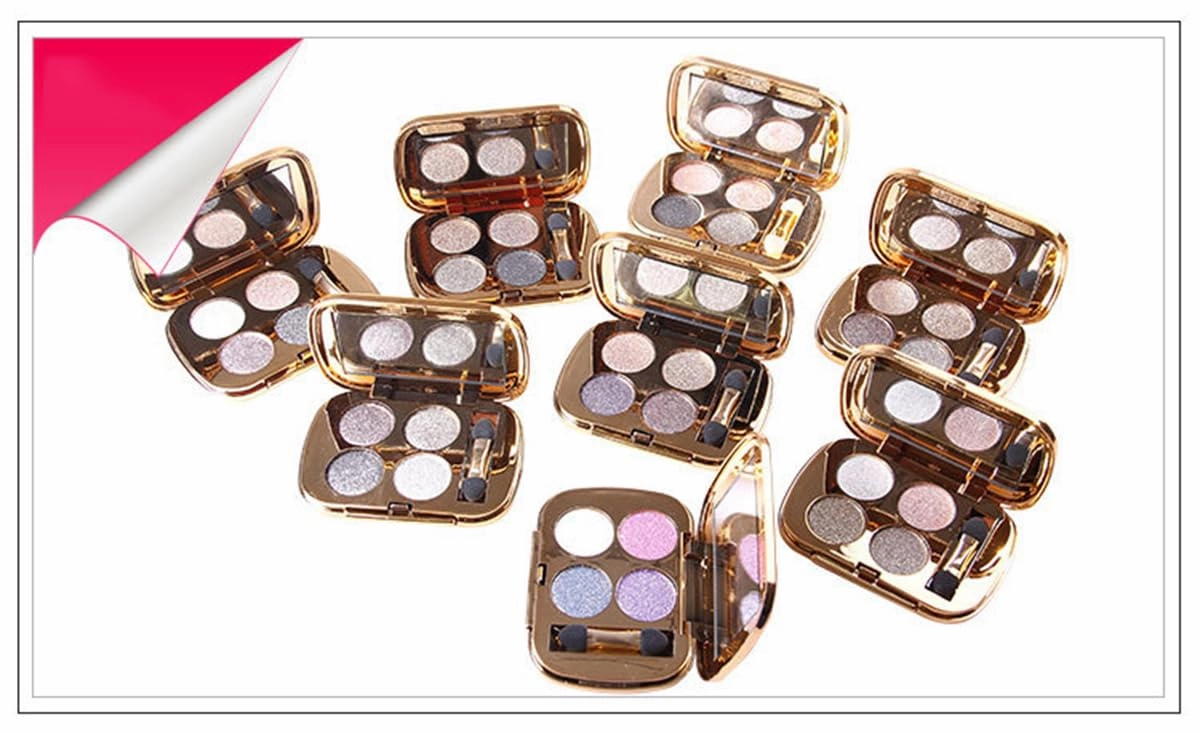 Glitter Eyeshadow Palette, 4 Colors, Shimmer, Gold, Highly Pigmented, Long Lasting, Waterproof, Sweatproof, Professional, Nude