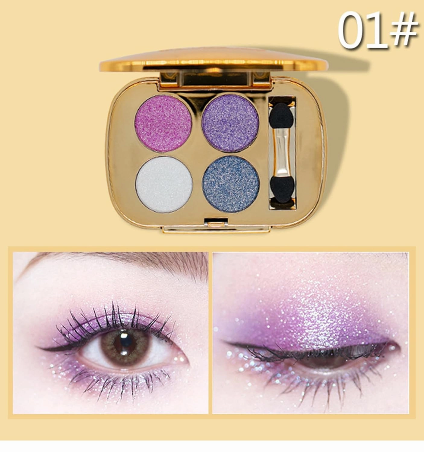Glitter Eyeshadow Palette Makeup Set,4 Colors Shimmer Eyeshadow Palette Gold Eyeshadow Highly Pigmented Long Lasting Waterproof Sweatproof Professional Nude Eyeshadow Palette Make Up Palettes(1#)