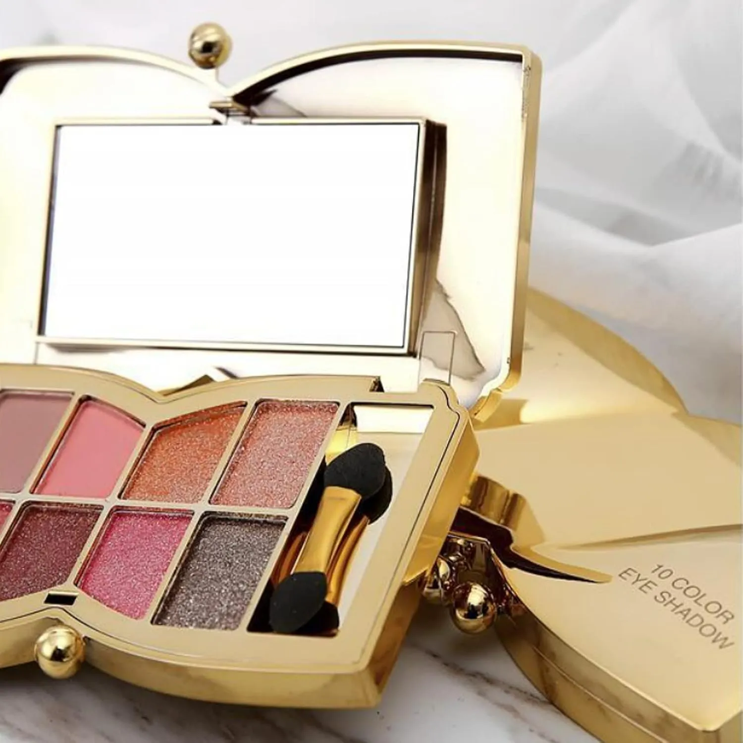 Gold Eye Shadow Eyeshadow Palette Shimmer - 10 Colors Sparkly Eyeshadow Glitter Highly Pigmented Long Lasting Waterproof Sweatproof Professional Nudes Warm Natural Neutral Smoky Cosmetic (#09)