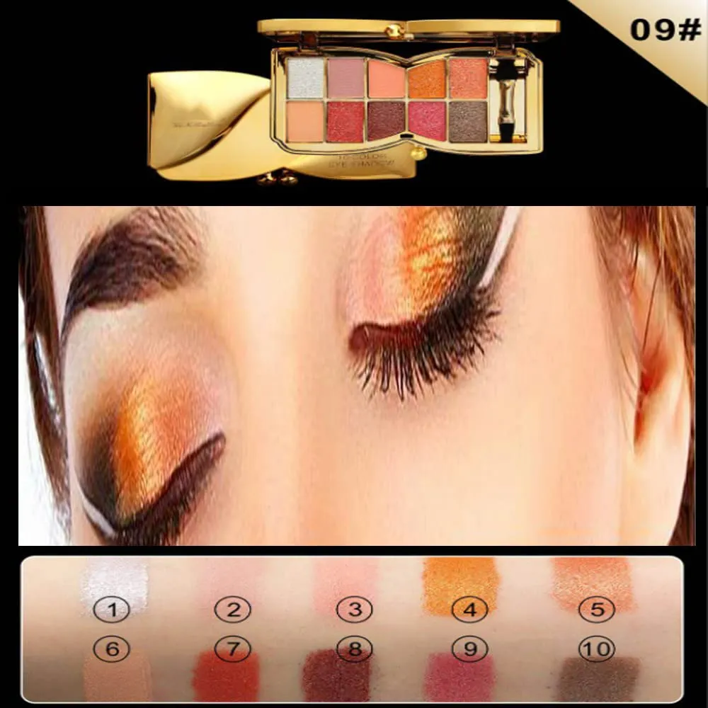 Gold Eye Shadow Eyeshadow Palette Shimmer - 10 Colors Sparkly Eyeshadow Glitter Highly Pigmented Long Lasting Waterproof Sweatproof Professional Nudes Warm Natural Neutral Smoky Cosmetic (#09)
