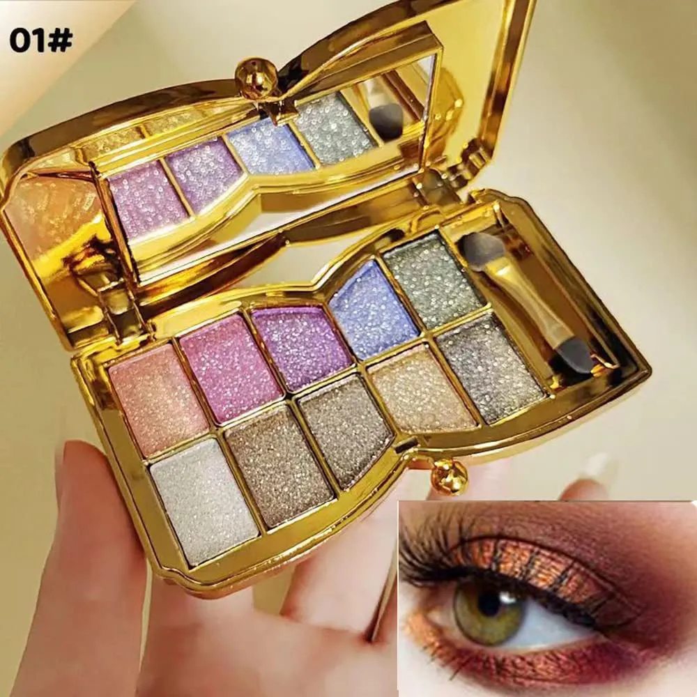 Gold Eye Shadow Eyeshadow Palette Shimmer - 10 Colors Sparkly Eyeshadow Glitter Highly Pigmented Long Lasting Waterproof Sweatproof Professional Nudes Warm Natural Neutral Smoky Cosmetic Eye (# 01)