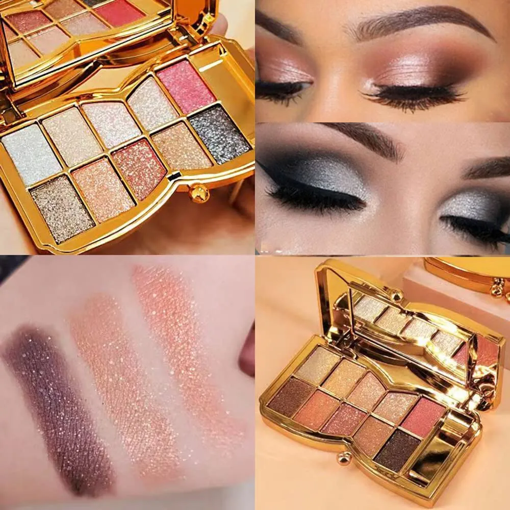 Gold Eye Shadow Eyeshadow Palette Shimmer - 10 Colors Sparkly Eyeshadow Glitter Highly Pigmented Long Lasting Waterproof Sweatproof Professional Nudes Warm Natural Neutral Smoky Cosmetic Eye (# 01)