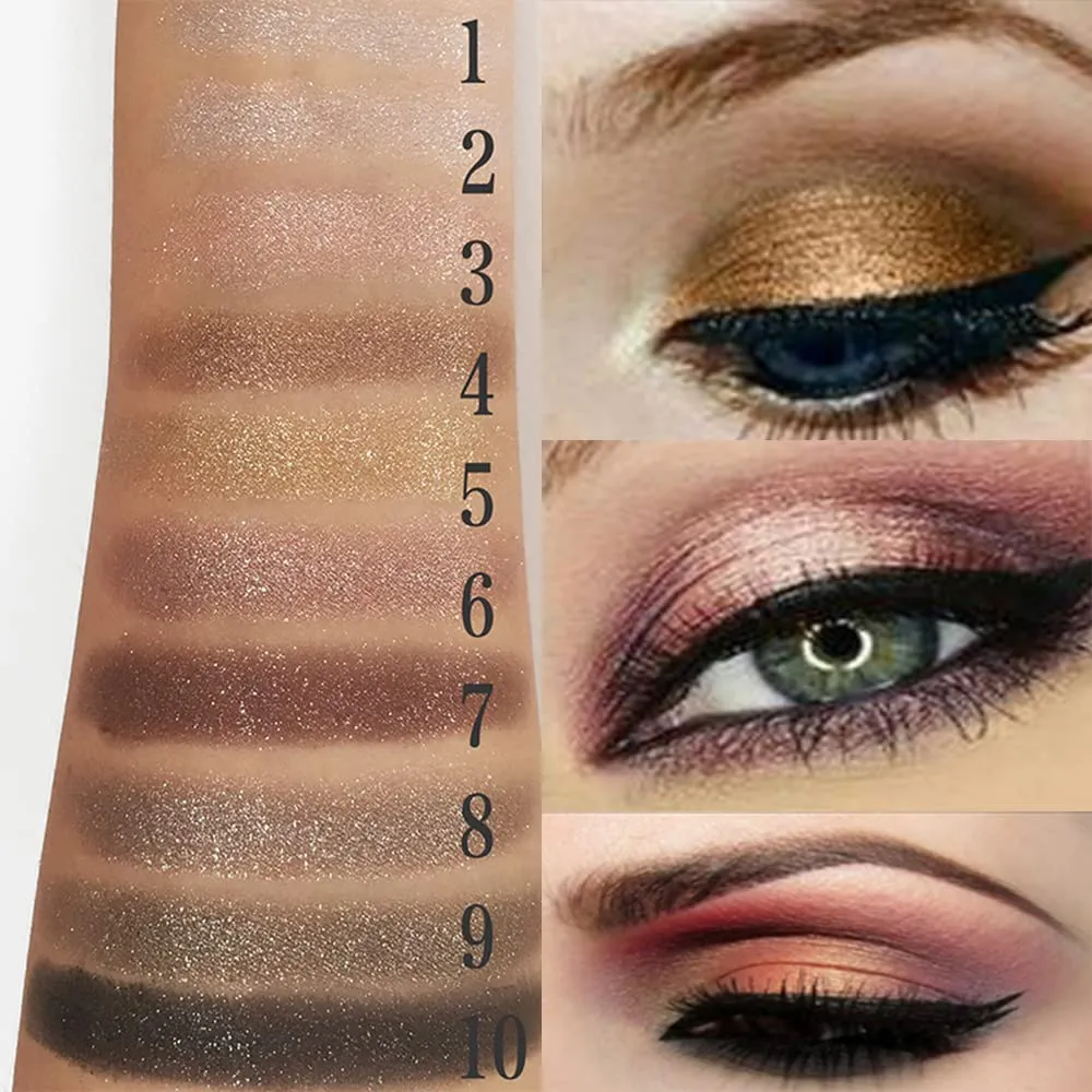 Gold Eye Shadow Eyeshadow Palette Shimmer - 10 Colors Sparkly Eyeshadow Glitter Highly Pigmented Long Lasting Waterproof Sweatproof Professional Nudes Warm Natural Neutral Smoky Cosmetic Eye (#03)