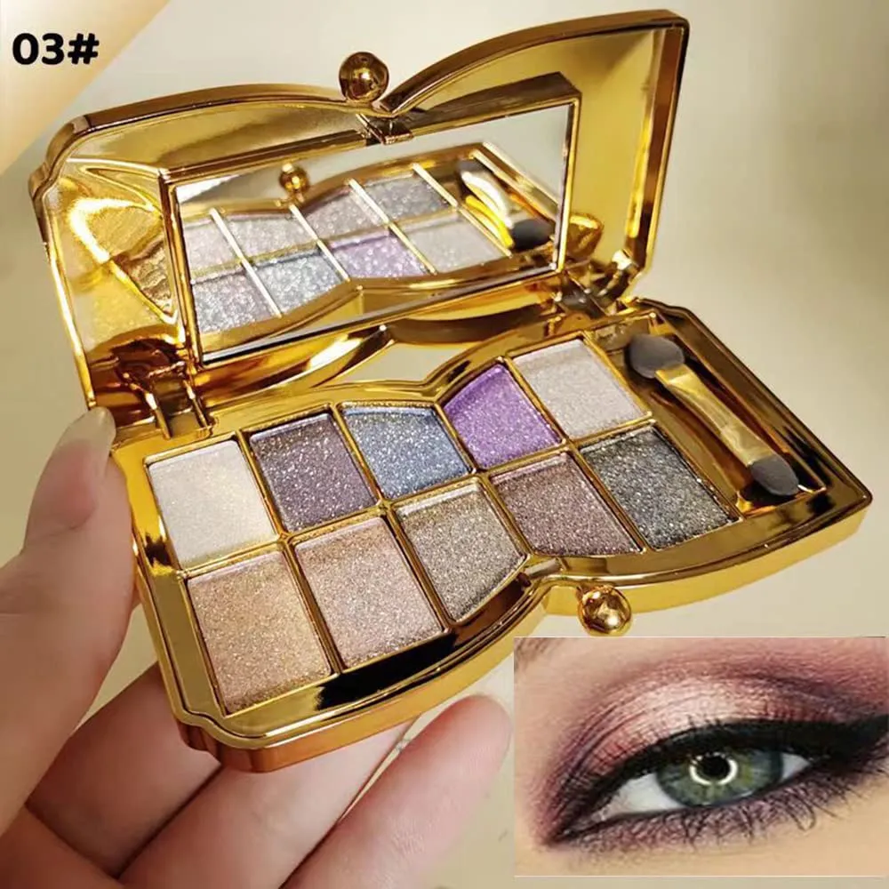 Gold Eye Shadow Eyeshadow Palette Shimmer - 10 Colors Sparkly Eyeshadow Glitter Highly Pigmented Long Lasting Waterproof Sweatproof Professional Nudes Warm Natural Neutral Smoky Cosmetic Eye (#03)