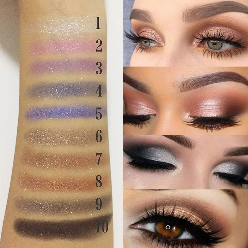 Gold Eye Shadow Eyeshadow Palette Shimmer - 10 Colors Sparkly Eyeshadow Glitter Highly Pigmented Long Lasting Waterproof Sweatproof Professional Nudes Warm Natural Neutral Smoky Cosmetic Eye (#04)