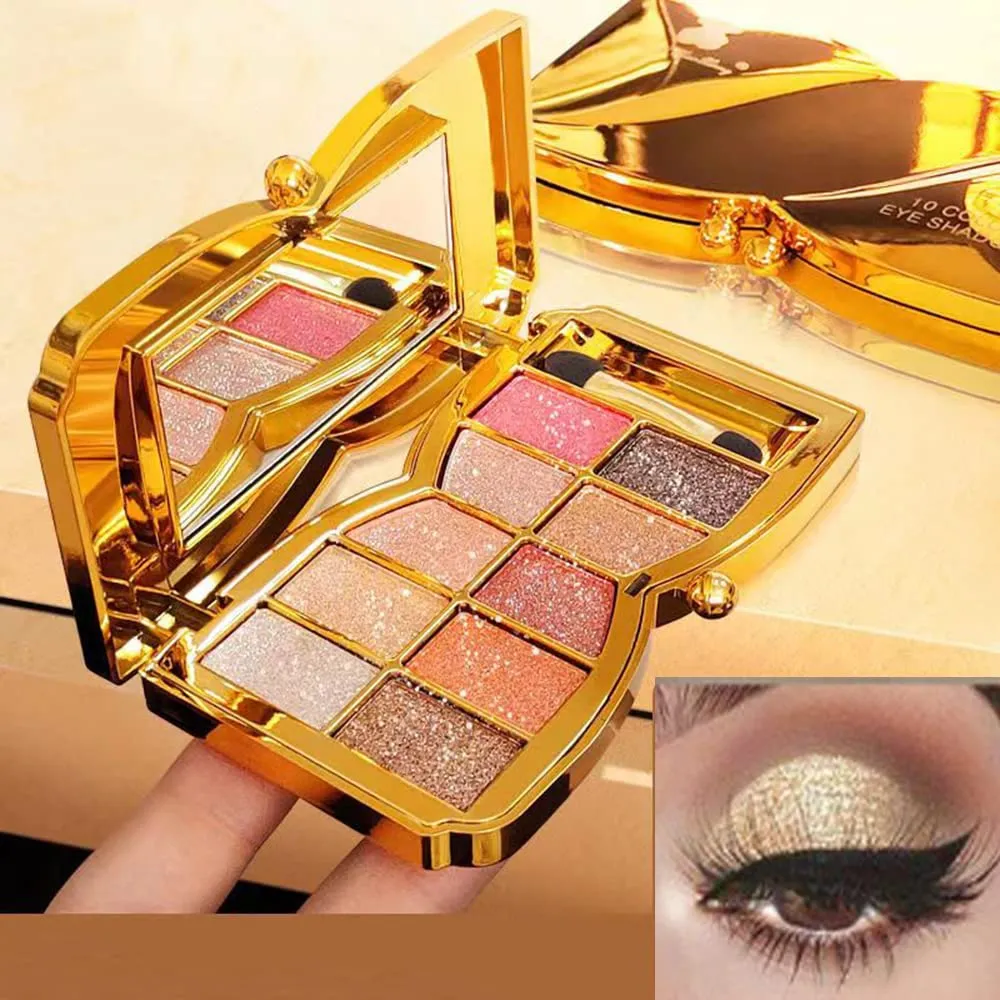 Gold Eye Shadow Eyeshadow Palette Shimmer - 10 Colors Sparkly Eyeshadow Glitter Highly Pigmented Long Lasting Waterproof Sweatproof Professional Nudes Warm Natural Neutral Smoky Cosmetic Eye (#04)