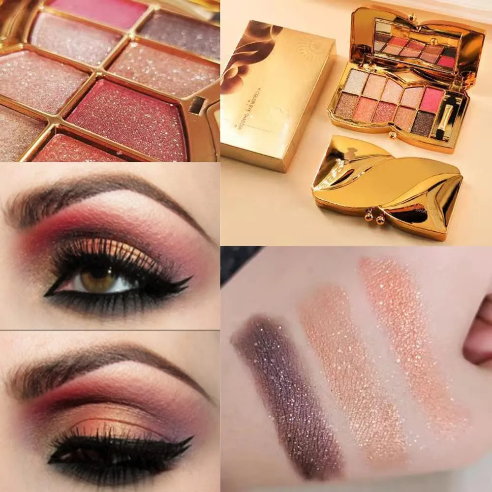 Gold Eye Shadow Eyeshadow Palette Shimmer - 10 Colors Sparkly Eyeshadow Glitter Highly Pigmented Long Lasting Waterproof Sweatproof Professional Nudes Warm Natural Neutral Smoky Cosmetic Eye (#08)