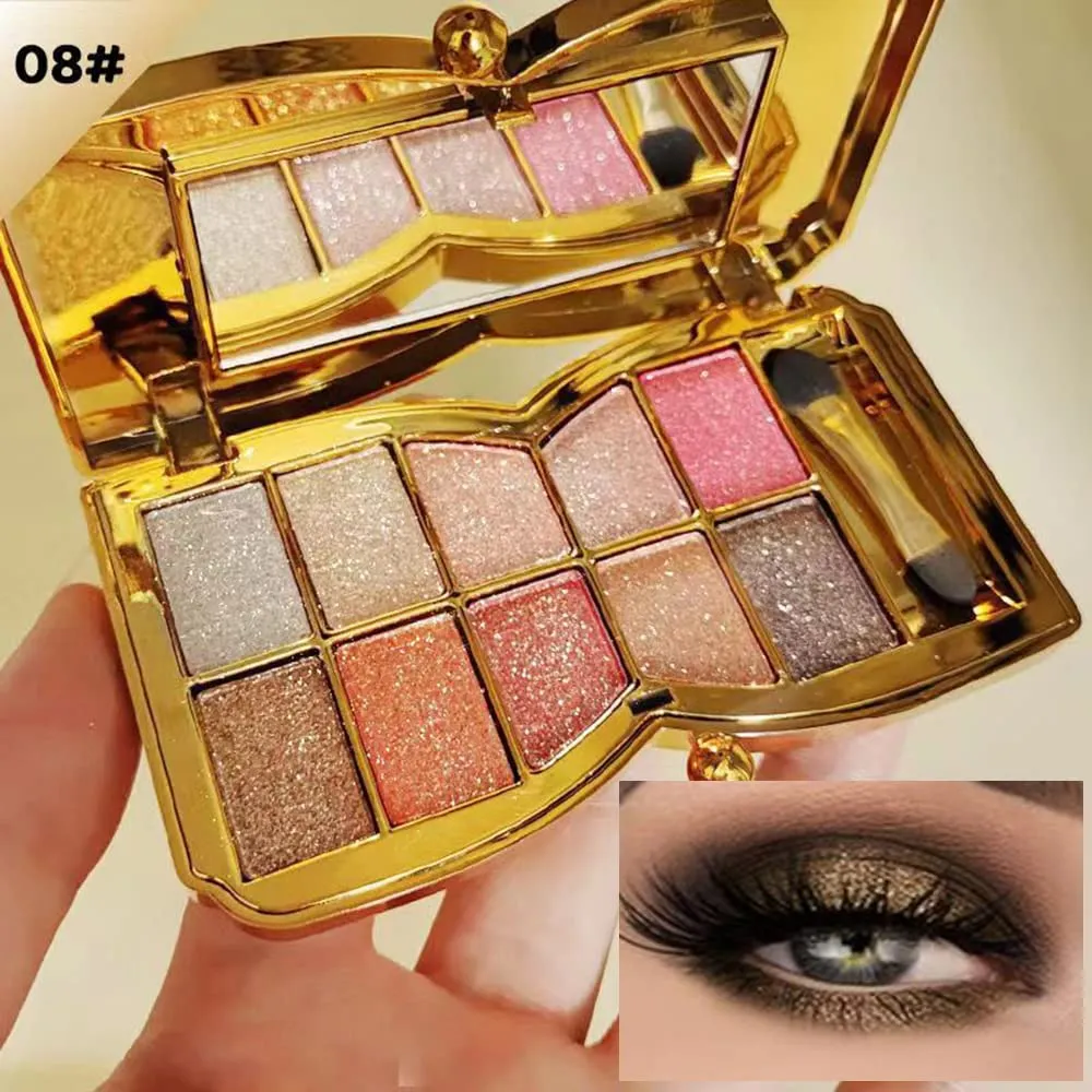 Gold Eye Shadow Eyeshadow Palette Shimmer - 10 Colors Sparkly Eyeshadow Glitter Highly Pigmented Long Lasting Waterproof Sweatproof Professional Nudes Warm Natural Neutral Smoky Cosmetic Eye (#08)