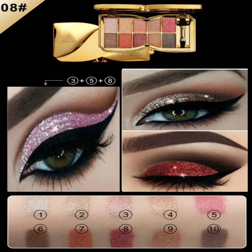 Gold Eye Shadow Eyeshadow Palette Shimmer - 10 Colors Sparkly Eyeshadow Glitter Highly Pigmented Long Lasting Waterproof Sweatproof Professional Nudes Warm Natural Neutral Smoky Cosmetic Eye (#08)