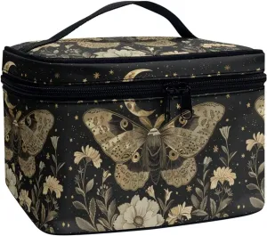 Goth Black Travel Toiletry Bag - Makeup & Accessories Organizer with Handle - Star & Moon Butterfly Cosmetic Bag for Women