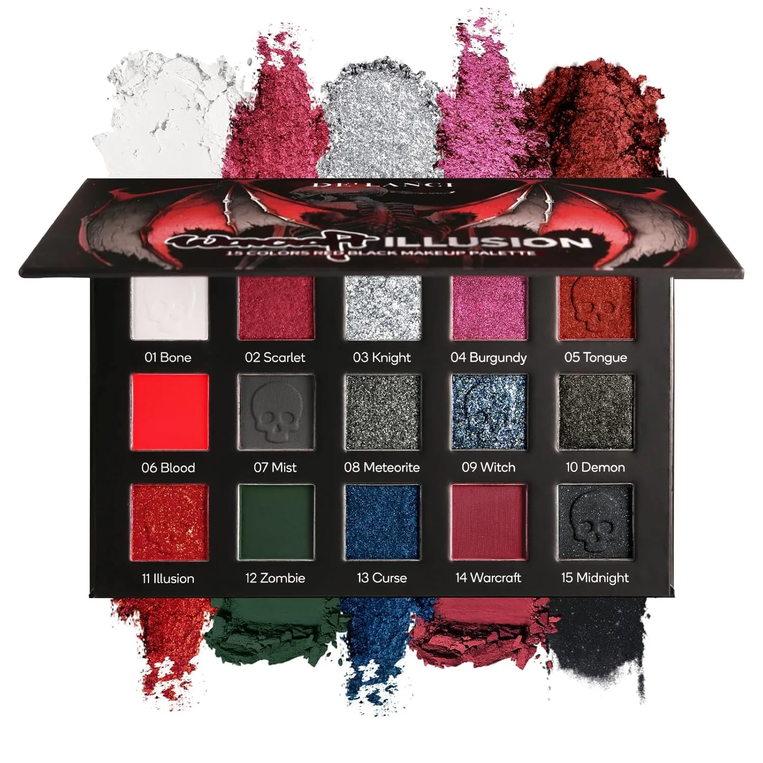 Goth Red Eyeshadow Palette - Black Smokey Eye Makeup with Black Gradient Dark Rose, Burgundy, True Red Waterproof, Long-Lasting Matte/Glitter/Metallic Finish | for Halloween Vampire Clown Parties