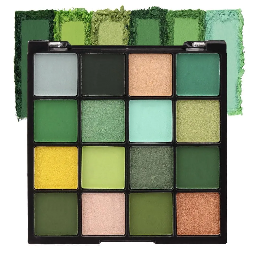Green Eyeshadow Palette - Forest Green, Yellow 16 Colors Matte & Glitter Eyeshadow - Long Lasting, Colorful Eye Shadow Platte for Christmas, Women & Girls