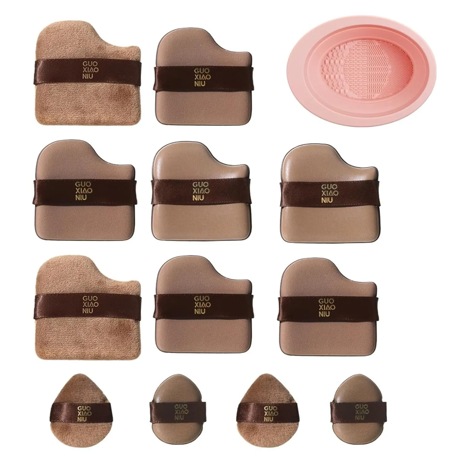 Guo Xiao Niu Makeup Puff, Guoxiaoniu Makeup Puff, Mini Powder Puff Collection, Reusable Beauty Sponges for Foundation, Blush & Loose Powder, without Absorb Powder (2Set Chocolate)