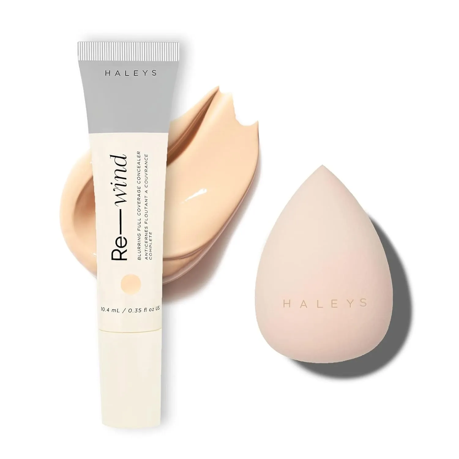 HALEYS Full-Coverage Concealer Set (Fair/Light-Neutral): Re-wind Blurring Full Coverage Concealer, Brighten, Reduce dark circles and fine lines, Longwear, Lightweight, Re-mix Makeup Sponge, Smooths