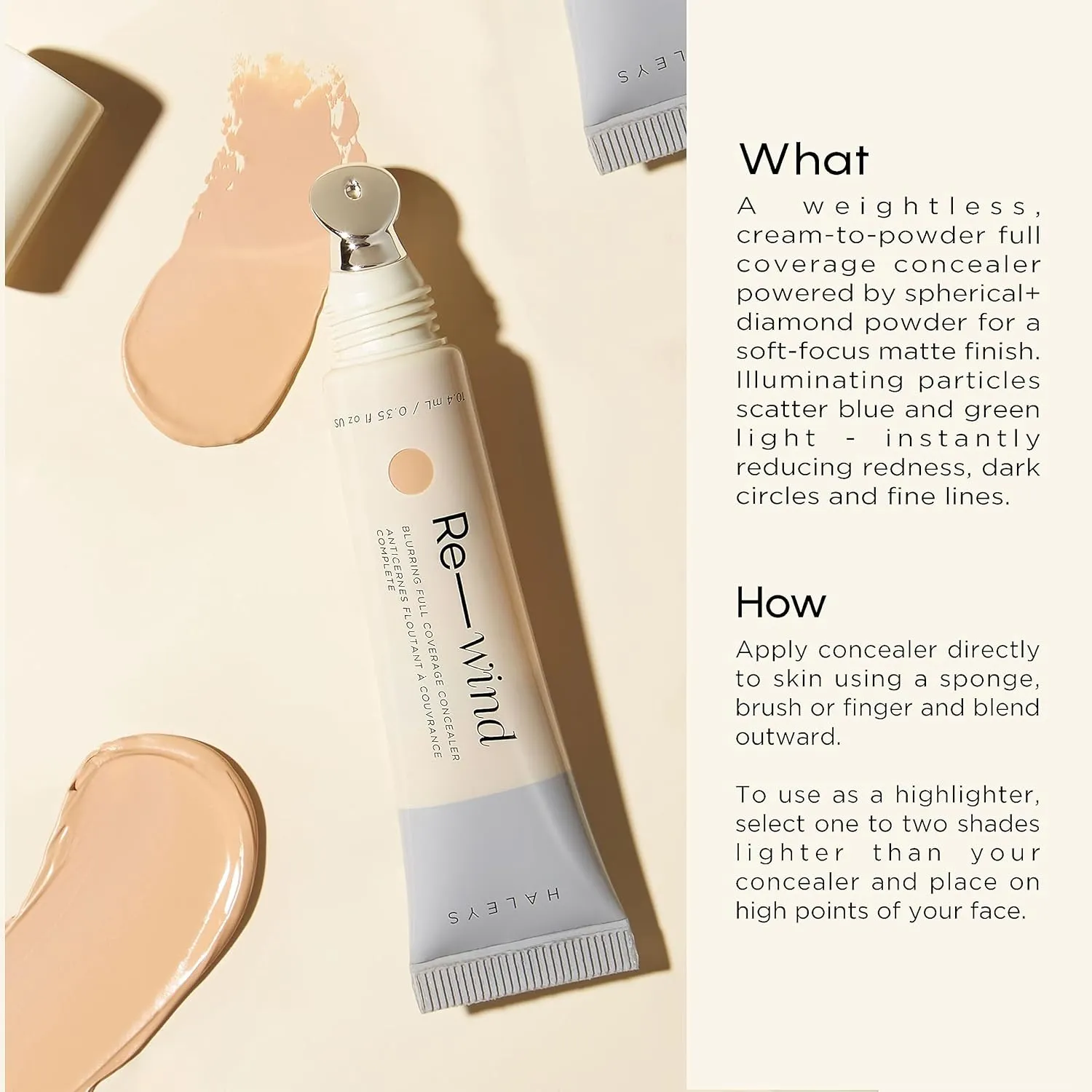 HALEYS Re-wind Blurring Full Coverage Concealer (Fair - Neutral), Brighten, Reduce redness, dark circles and fine lines, Non-Caking, Longwear, Nourishes, Lightweight, Soft-Matte Finish, V   CF
