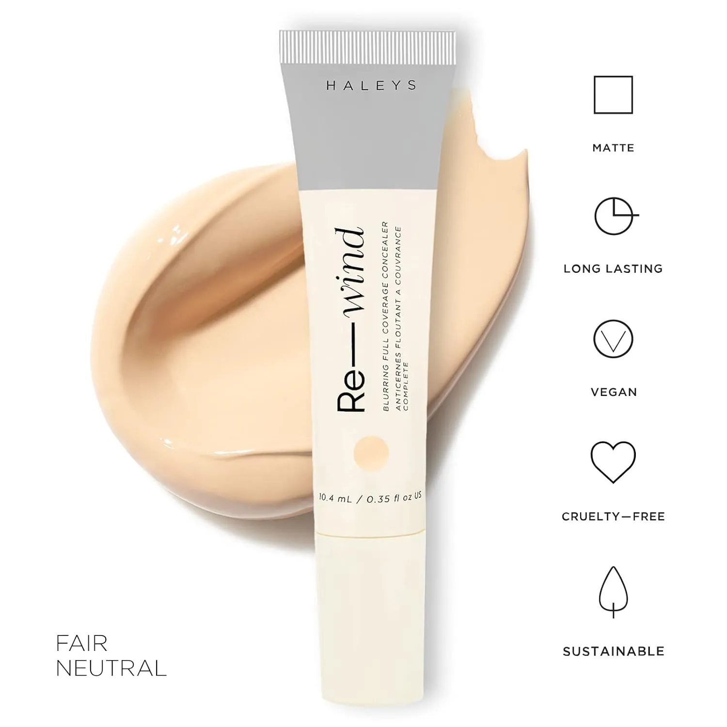 HALEYS Re-wind Blurring Full Coverage Concealer (Fair - Neutral), Brighten, Reduce redness, dark circles and fine lines, Non-Caking, Longwear, Nourishes, Lightweight, Soft-Matte Finish, V   CF
