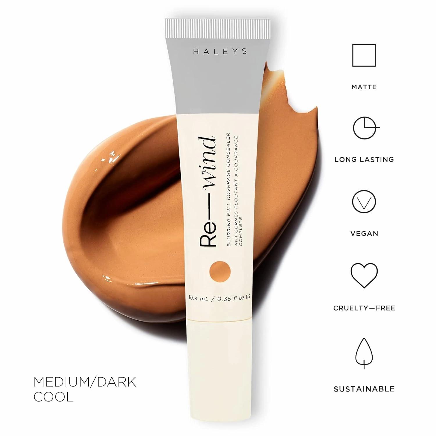 HALEYS Re-wind Blurring Full Coverage Concealer, Medium Dark - Cool, Cream, 1 oz