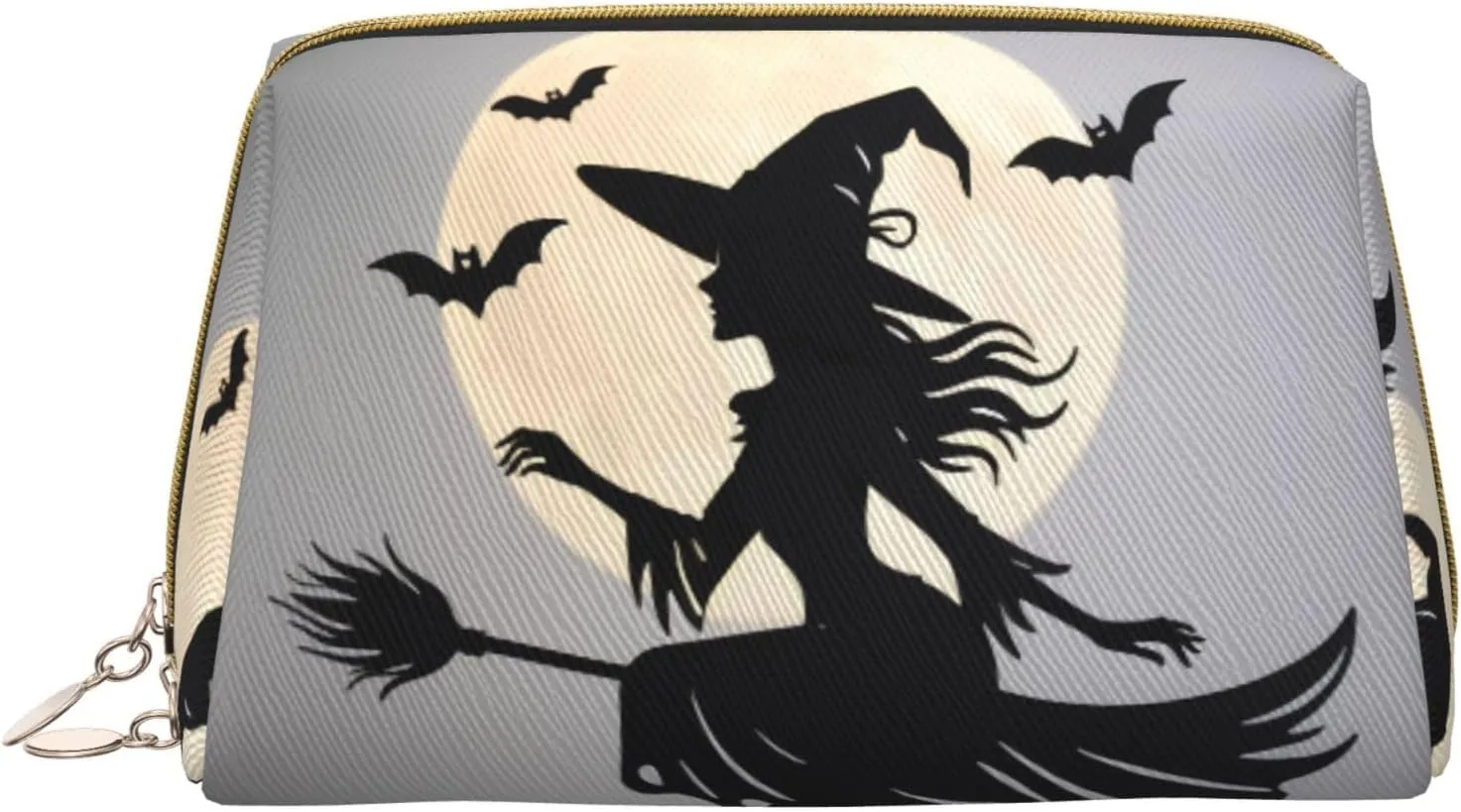 Halloween Witch Flying Printed Small Makeup Bag,Travel Cosmetic Bag Purse with Zipper,Water-resistant Makeup Organizer Bag for Women