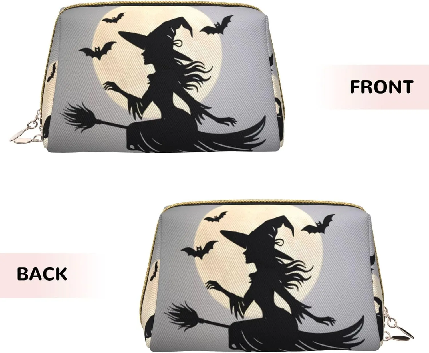 Halloween Witch Flying Printed Small Makeup Bag,Travel Cosmetic Bag Purse with Zipper,Water-resistant Makeup Organizer Bag for Women