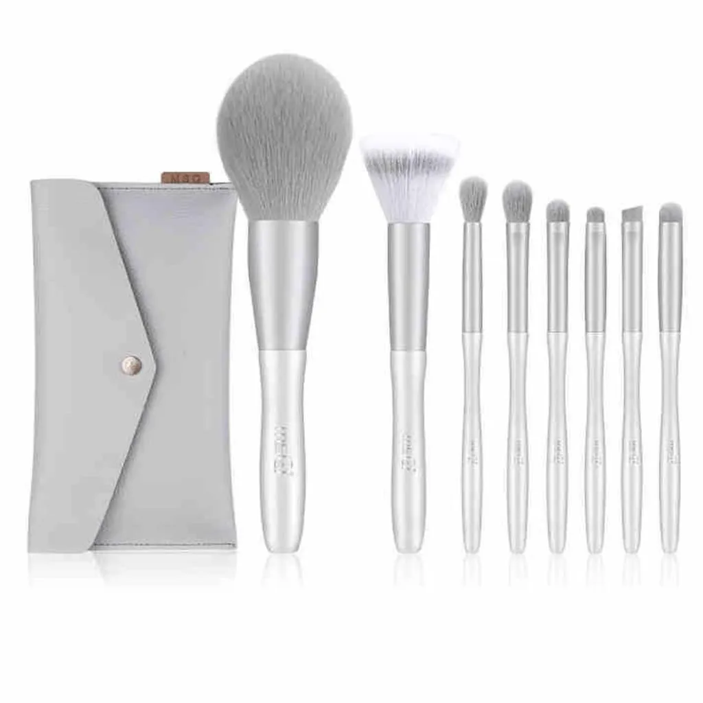 HBJWOV 8 silver snow makeup brush sets full set of lip brushes eye shadow powder blusher powder brushes beauty tools