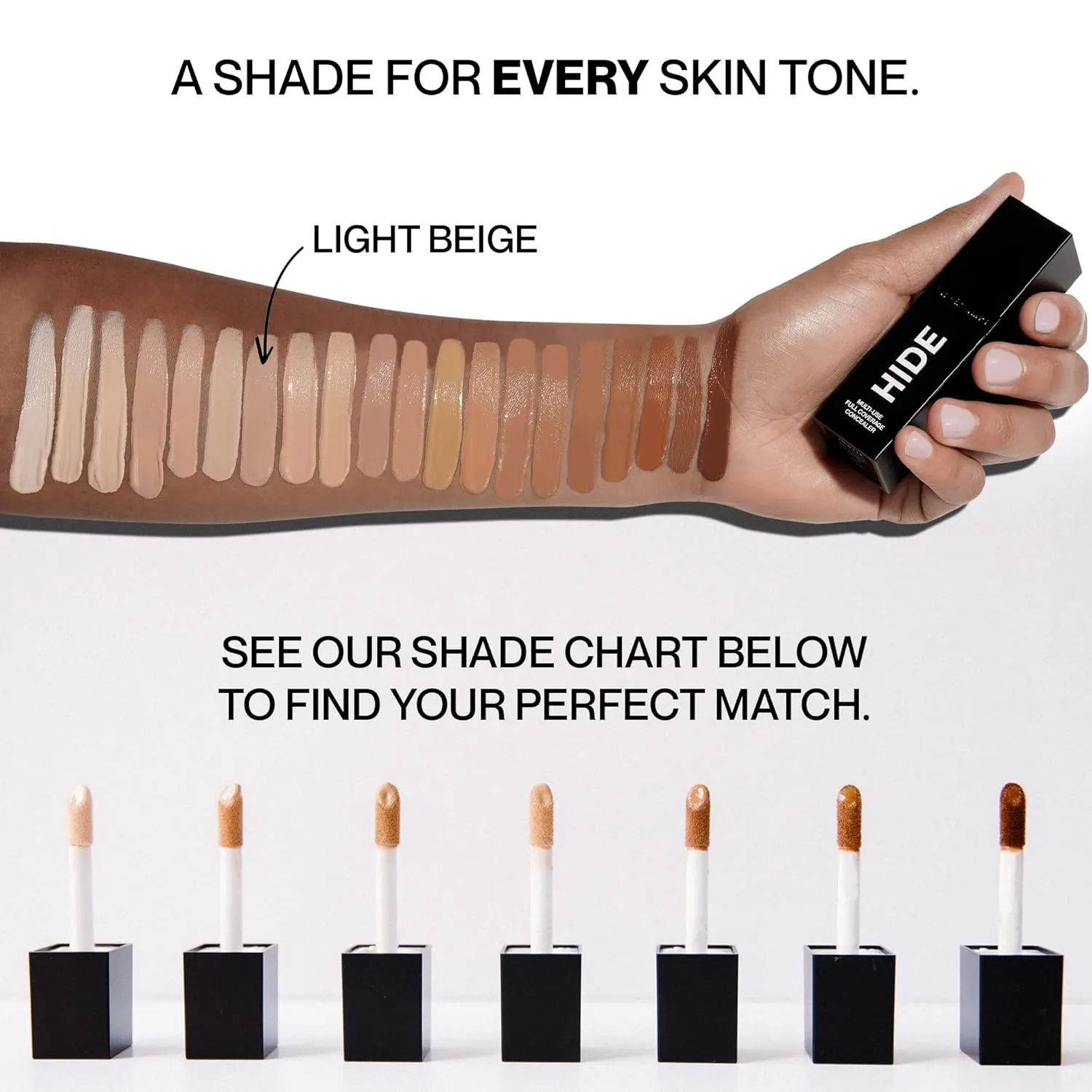 HIDE Liquid Concealer, Medium to Full Coverage Concealer for Blemishes, Under Eye Dark Circles & Scars, Oil Free Concealer, Light Beige (See Shade Finder), 0.5 fl oz