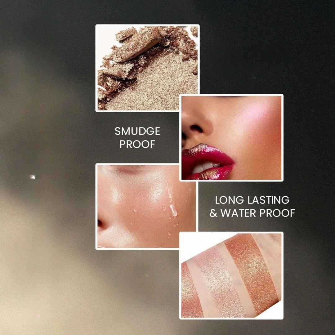 Highlighting Blush | Highlighter and Eyeshadow Palette | 6 Shimmery Shades | Highly Pigmented and Blandable | Waterproof Highlighter Palette (01, 12GM)