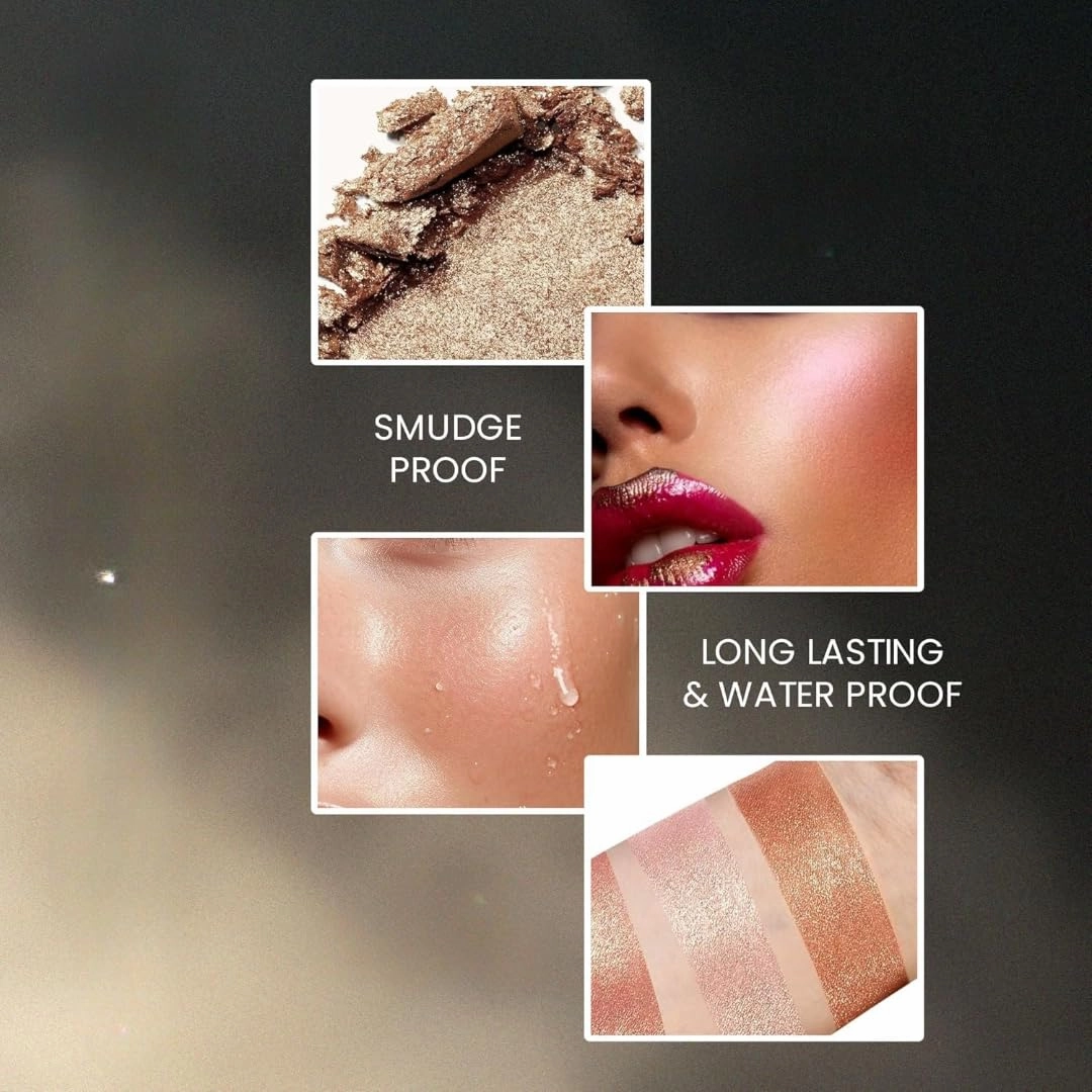 Highlighting Blush | Highlighter and Eyeshadow Palette | 6 Shimmery Shades | Highly Pigmented and Blandable | Waterproof Highlighter Palette (03, 48GM)