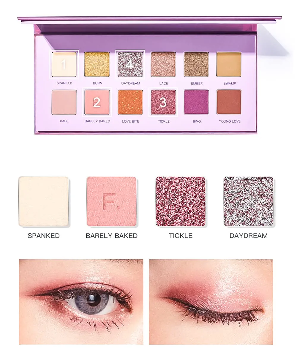 Highly Pigmented Eyeshadow Palette , 12 Colors Matte Shimmer Glitter Metallic Eyeshadow Palette Water proof Blendable Long Lasting Natural Colors Make Up Eyeshadow Cosmetics Gift Kit-Great for Travel (PURPLE)
