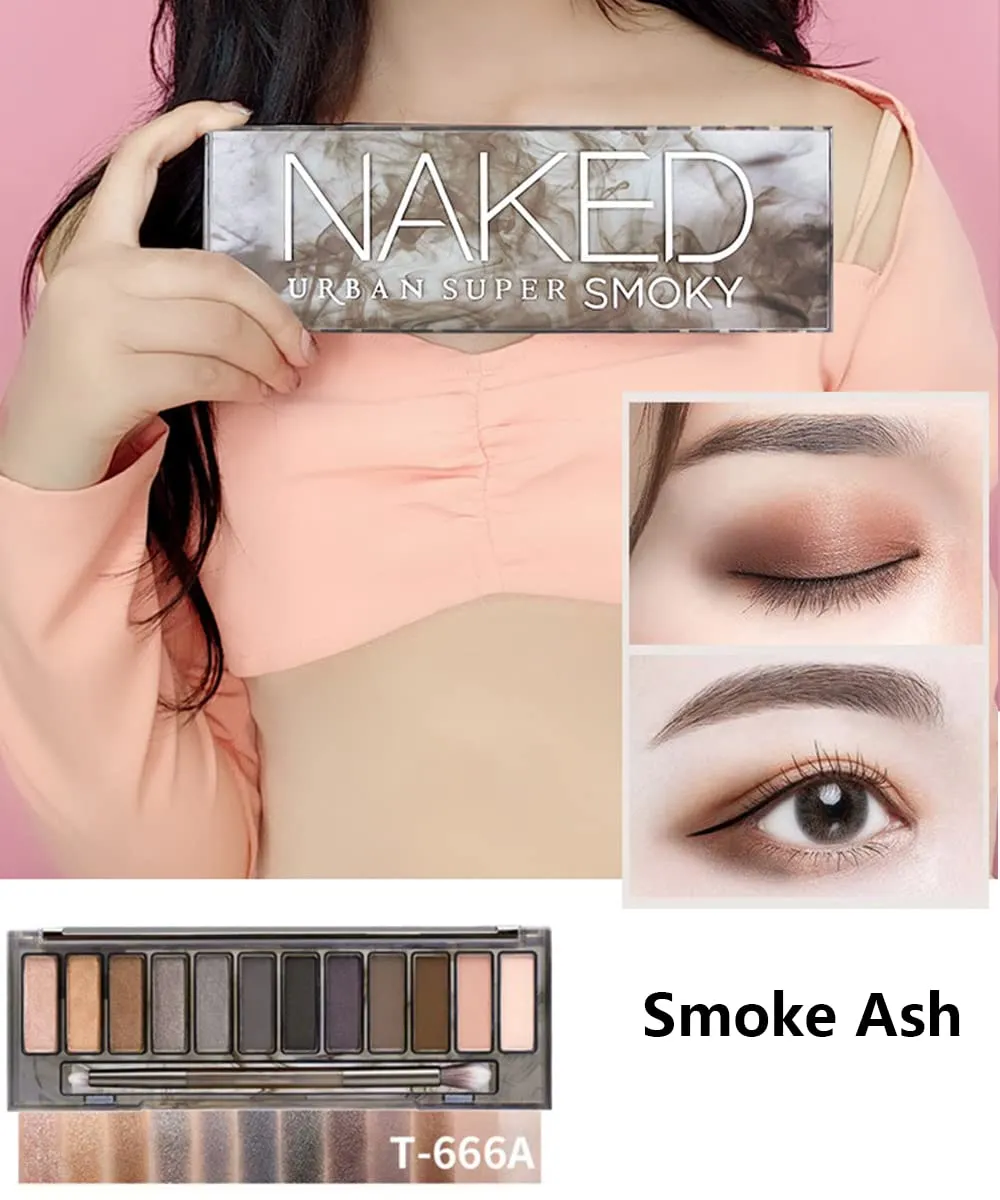 Highly Pigmented Eyeshadow Palette , 12 Colors Matte Shimmer Metallic Eyeshadow Pallet Long Lasting Blendable Natural Colors Waterproof Make Up Eye Shadows Cosmetics Gift Kit-Great for Travel (Smoke ash wIth Eyeliner)
