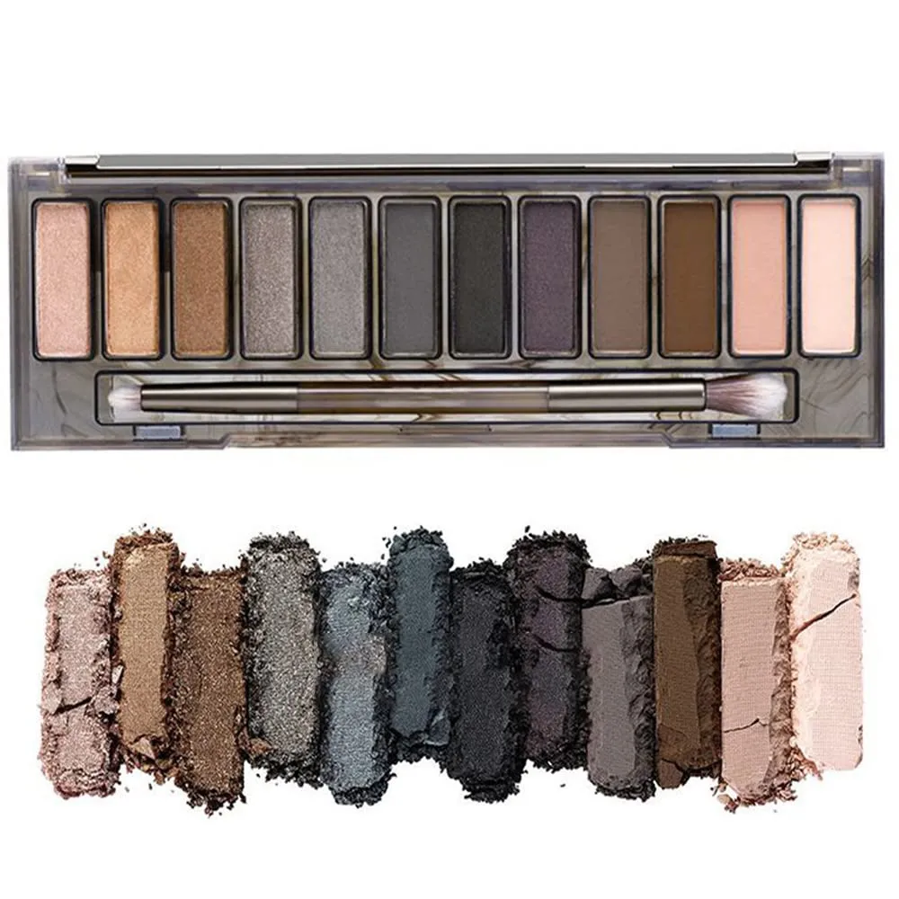 Highly Pigmented Eyeshadow Palette , 12 Colors Matte Shimmer Metallic Eyeshadow Pallet Long Lasting Blendable Natural Colors Waterproof Make Up Eye Shadows Cosmetics Gift Kit-Great for Travel (Smoke ash wIth Eyeliner)